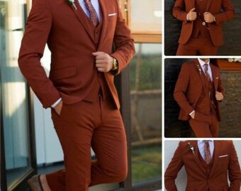 MEN RUST SUITS, Three Piece Men Suit for Wedding, Engagement, Prom, Groom wear and Groomsmen Suits All Color Available