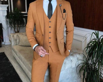 Classic Designer Three Piece Mustard Men Suit for Wedding, Engagement, Anniversary, Prom, and Grooms Men Suit Slim Fits, All Color Available