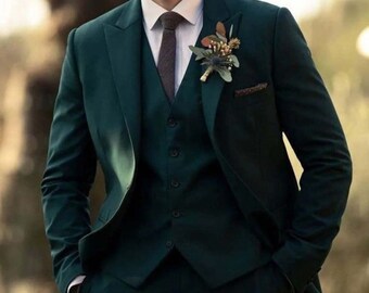 Men Dark Green Suits For Men, Suits 3 Piece Slim fit Suits One Button Suits, Dinner Suit, Wedding Groom - Groomsmen Suit All Color Available