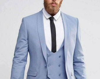 Sky Blue Suits For Men, Men Suits 3 piece, Slim fit Suits, Two Button Suits, Dinner Suit, Wedding Groom - Groomsmen Suits