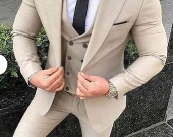 Stylish Designer Three Piece Cream Men Suit for Wedding, Engagement, Anniversary, Prom, Wear and Grooms Men Suit Slim Fits, Party Wear Suits