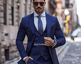 Men Suit Navy Blue Three Piece Men Suit for Wedding, Engagement, Prom, Groom wear and Groomsmen Suits All Color Available