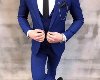 Royal Blue Suits For Mem, Suits 3 Piece Slim fit Suits, One Button Suits, Dinner Suit, Wedding Groom - Groomsmen Suits All Color Available