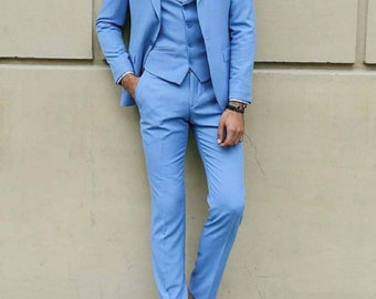 Sky Blue Suits For Men, Men Suits 3 piece, Slim fit Suits, One Button Suits, Dinner Suit, Wedding Groom - Groomsmen Suits