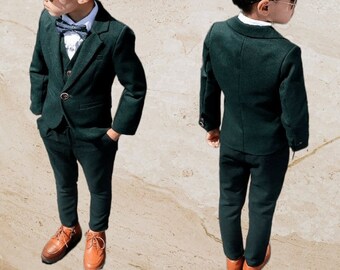 Kid Boys Stylish Dark Green Suit - Kid Boy 3 Pieces Suits - Kid Wedding Suit - Slim Fit Suit For Toddler - Kid's & Boy's Elegant Suit