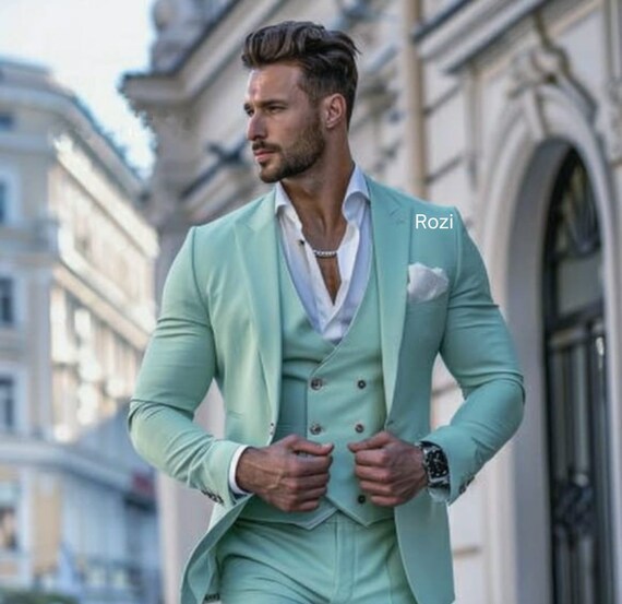 TRAJES PARA HOMBRE traje verde menta para hombre Trajes para hombre de 3 piezas traje de boda para novio traje de fiesta para hombre cena recepcion traje sangeet para hombre regalo Etsy Espana