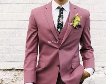 Men's Stylish Three Piece Mauve Mens Suit for Wedding, Pink Men Bespoke Wedding Suit, Bespoke Wedding Suits For Men