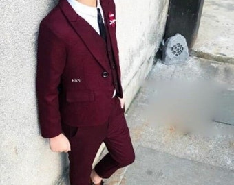 Boys Burgundy Suits 3 Piece Slim Fit Stylish Wedding Suit Boy's Suit Kid's Clothing Toddler Suits Hand Made Suits Boy's Party Wear Suit