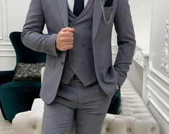 MEN GREY SUITS, Three Piece Men Suit for Wedding, Engagement, Prom, Groom wear and Groomsmen Suits All Color Available