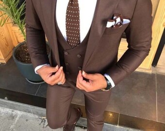 Man’s Dark Brown Suit Wedding Suit Grooms Wear Suit 3 Piece Suit One Button Event Party Wear Suit For Men Dinner suit New arrival suit.