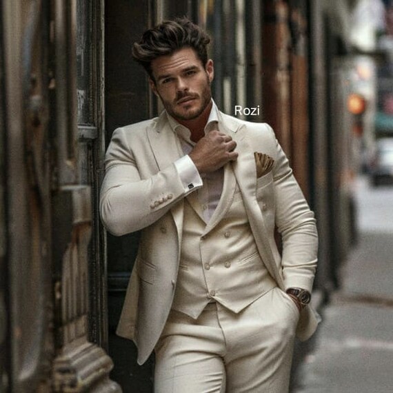 Traje color crema elegante de 3 piezas para hombre trajes clasicos entallados para hombre moda Formal para hombre trajes de fiesta para novio de boda traje hecho a mano Etsy Espana