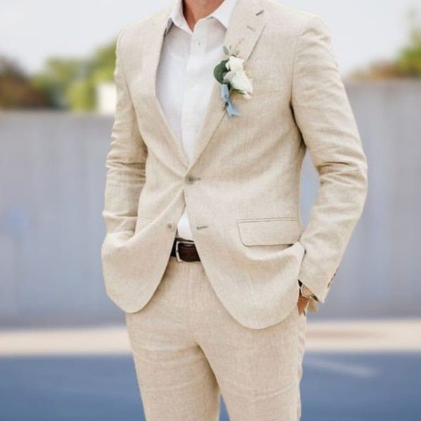 Men linen suit beige linen suit beach wedding suit linen suit groomsmen Groom linen suit summer wedding suit men dinner suit men suit