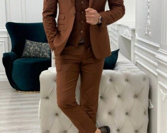 MEN RUST SUITS, Three Piece Men Suit for Wedding, Engagement, Prom, Groom wear and Groomsmen Suits All Color Available