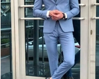 Men Classy Three Piece Light Blue Suit Men Suit for Wedding, Engagement, Prom, Groom wear and Groomsmen Suits All Color Available