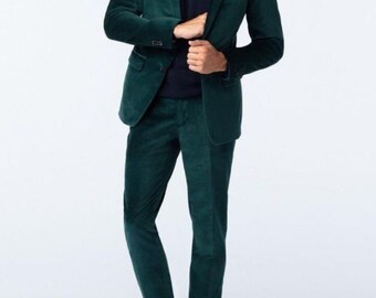 Green Velvet suit for men, elegant wear for office wear, party wear, wedding, prom, dinner, 2 piece suit with Shawl lapel. Green pant Suits