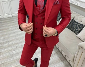 Men's Suits Red 3 Piece Wedding Suits Groom Wear Suit Party Wear Suit For Men Dinner Suit New Arrival Formal Suit All Color Available