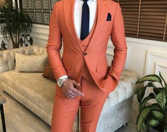 Men wear Orange Suit High Quality 3 Piece Slim Fit Suits, For New Fashion Wear Suits, Wedding Wear Groom Wear Party Wear Suits