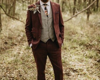 Man Maroon Tweed Suit, Elegant Wear For Groom and Groomsmen, Party Wear Suit, Dinner Wear Suits, Groom Wedding Suits, Christmas Gift for man