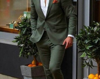 Men Olive Green Suits For Men, Suits 2 Piece Slim fit Suit One Button Suits, Dinner Suit, Wedding Groom - Groomsmen Suit All Color Available