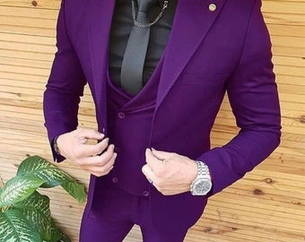 DESIGNER SUITS, Purple 3 Piece Tuxedo Wedding Indian Formal Groom Party Wear Suit For Men Custom Men Clothing