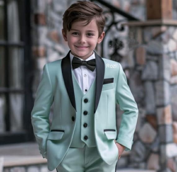 Traje de novio de 3 piezas entallado para ninos y ninos Boda verde menta Traje de esmoquin para nino Ropa de cena para ninos Trajes a medida Regalos para ella Etsy Espana