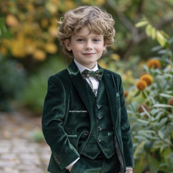 KIDS & BOYS 3 Piece Slim fit Green Velvet Suit Wedding wear Groom wear Suit Bespoke