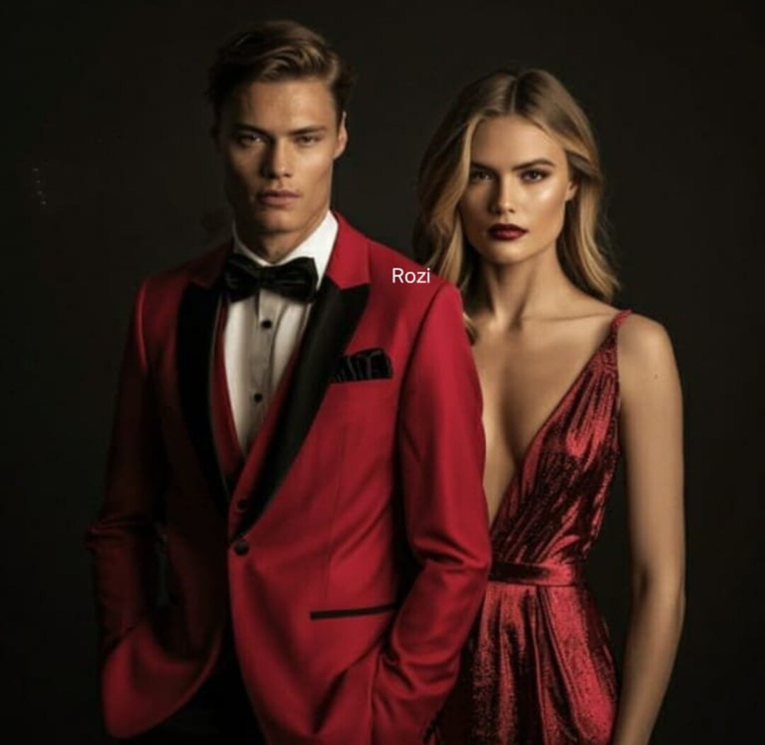 Red 3 Piece Fashion Style Wedding Grooms Suit by Abbas