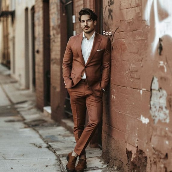 Costume homme deux pieces rouille Costume homme pour mariage fiancailles bal de promo tenue de marie et garcon d honneur et coupe slim cadeau pour lui toutes les couleurs disponibles Etsy Canada