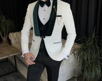 FORMAL EVENT SUITS, White 3 Piece Tuxedo Wedding Indian Formal Groom Party Wear Suit For Men Custom Men Clothing