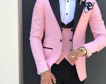 Stylish Men's Light Pink Three Piece Suit - Perfect for Weddings and Special Occasions - Tailored Suit -  All Color Available