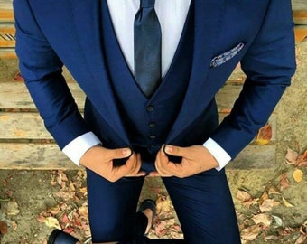 Men Blue wedding 3 piece suits grooms wear suits. new royal color tuxedo peak lapel casual 3 piece . event wear bespoke suits casual 3piec