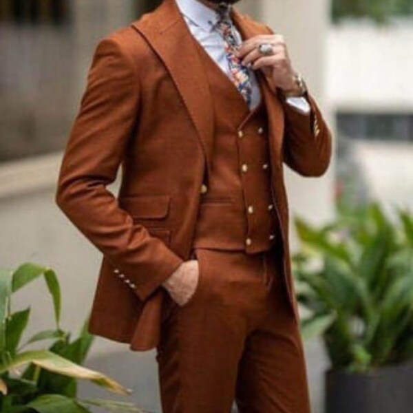 Elegant Rust Color Three Piece Suit for Men -Formal Wedding Attire- Tailored Fit, Wedding Suits, Anniversary Suits, All Color Available