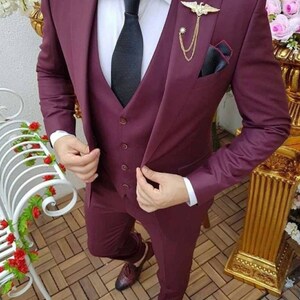 Suits For Men Burgundy, Slim Fit Suits, Men Suits 3 Piece, Dinner Suits, Wedding Groom Suits, Bespoke For Men image 1