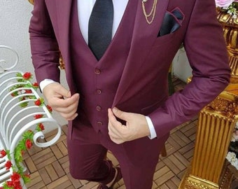 Suits For Men Burgundy, Slim Fit Suits, Men Suits 3 Piece, Dinner Suits, Wedding Groom Suits, Bespoke For Men-