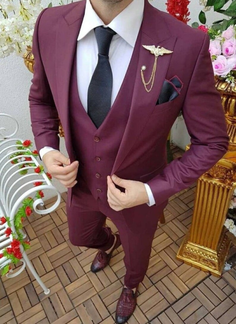 Suits For Men Burgundy, Slim Fit Suits, Men Suits 3 Piece, Dinner Suits, Wedding Groom Suits, Bespoke For Men image 1