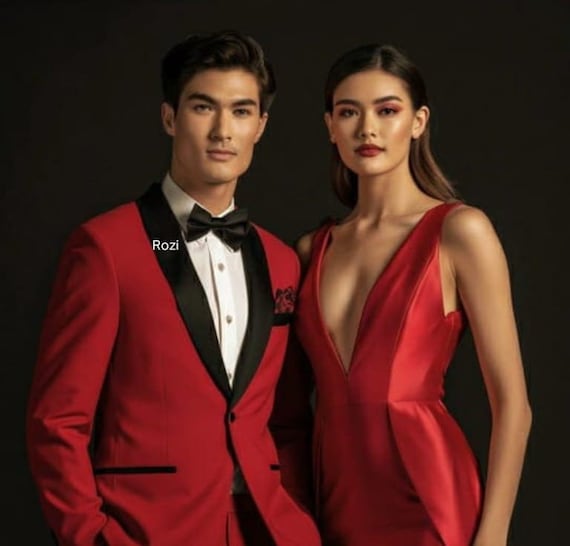 Los hombres usan traje rojo Traje de dos piezas para hombres para boda compromiso aniversario fiesta de graduacion ropa y novios Traje de hombre Slim Fit trajes de fiesta Etsy Espana