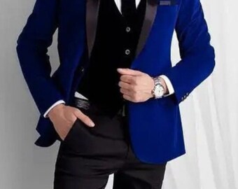 Men Royal Blue Velvet Suits 3 Piece Slim Fit Designer Suits Men Formal Fashion Suits Men Wear Suits Wedding Wear Groom Wear Party Suits