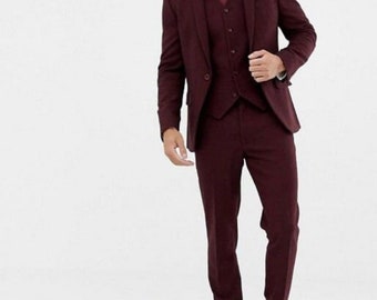 Men Suit Burgundy Three Piece Men Suit for Wedding, Engagement, Prom, Groom wear and Groomsmen Suits All Color Available