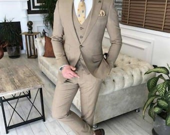 Beige Suits For men, Men Suits 3 piece, Slim fit Suits, Tuxedo Suits, Dinner Suits, Wedding Groom suits, Bespoke For Men