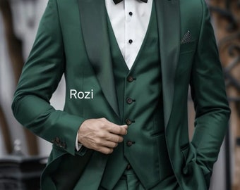 Men's Dark Green 3 Piece Suits-Prom, Dinner, Summer,Party Wear Suit-Wedding Suit For Groom & Groomsmen-Bespoke Suit-Man Green Suit