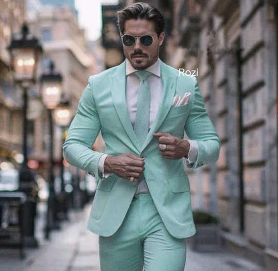 Los hombres usan traje ajustado Traje premium de dos piezas verde menta para hombre para bodas compromisos aniversarios graduaciones trajes de novio y trajes de padrino de boda Etsy Mexico