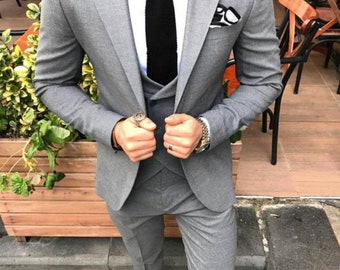 Costume homme gris trois pièces pour mariage, fiançailles, bal de promo, tenues de marié et costumes de garçons d'honneur toutes les couleurs disponibles