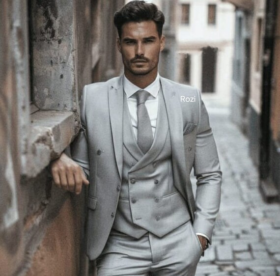 ABITI DA SPOSO Grigio chiaro 3 pezzi Tuxedo Matrimonio Indiano Formale Sposo Abito da festa per uomo Abbigliamento uomo personalizzato Etsy Italia