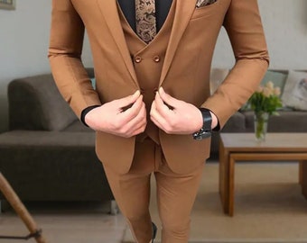 Men Wear Brown Suit For Men, Suit 3 Piece Slim fit Suits, One Button Suits, Dinner Suit, Wedding Groom - Groomsmen Suits All Color Available