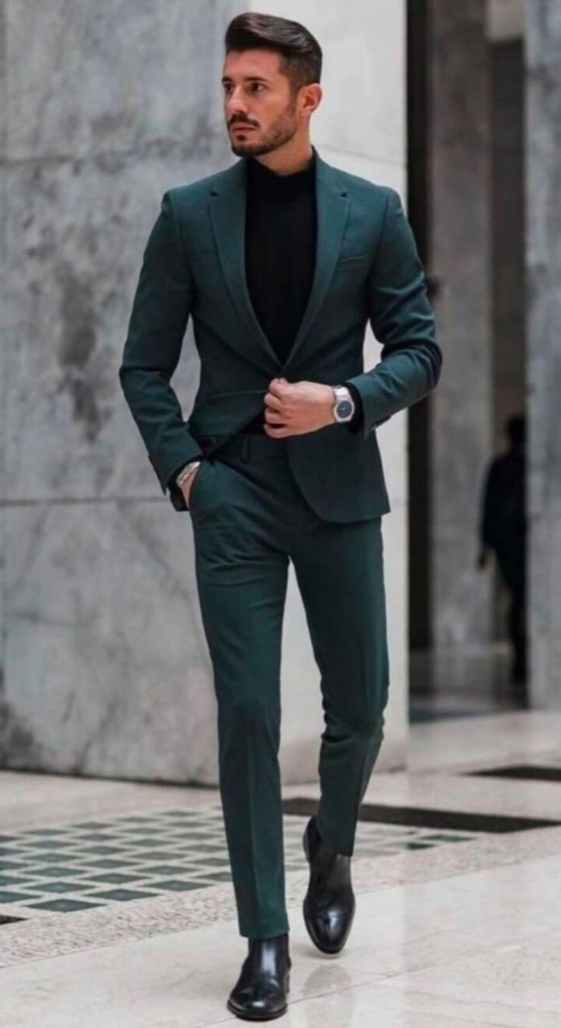 Men Green Two piece Suits Wedding Suit Grooms Wear Suit Piece Suit One Button Event Party Wear Suit For Men Dinner suit New arrival suits image 1