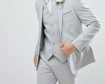 Custom Grey Wedding Suit, Grey Groom Suit, Light Grey Custom Suit, Groomsmen Grey Suits, Grey Two Piece Mens Suit, One Button Grey Suit