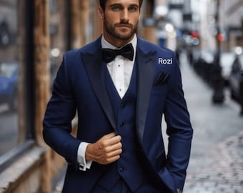 Suits For Men, Navy Blue Three Piece Wedding Suit, Formal Fashion Slim Fit Suit, Prom, Groom wear And Groomsmen Suits