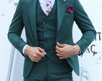 Man Green 3 Piece Suits Wedding Suit Grooms Wear Suit One Button Suit Party Wear Suit For Men Dinner Suit Event Wear Bespoke Suits