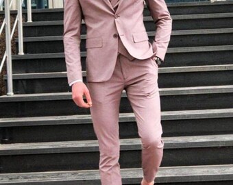 Men Dusty Pink Suit Three Piece Cream Men Suit for Wedding, Engagement, Anniversary, Prom, Wear and Grooms Suit Slim Fits, Party Wear Suits