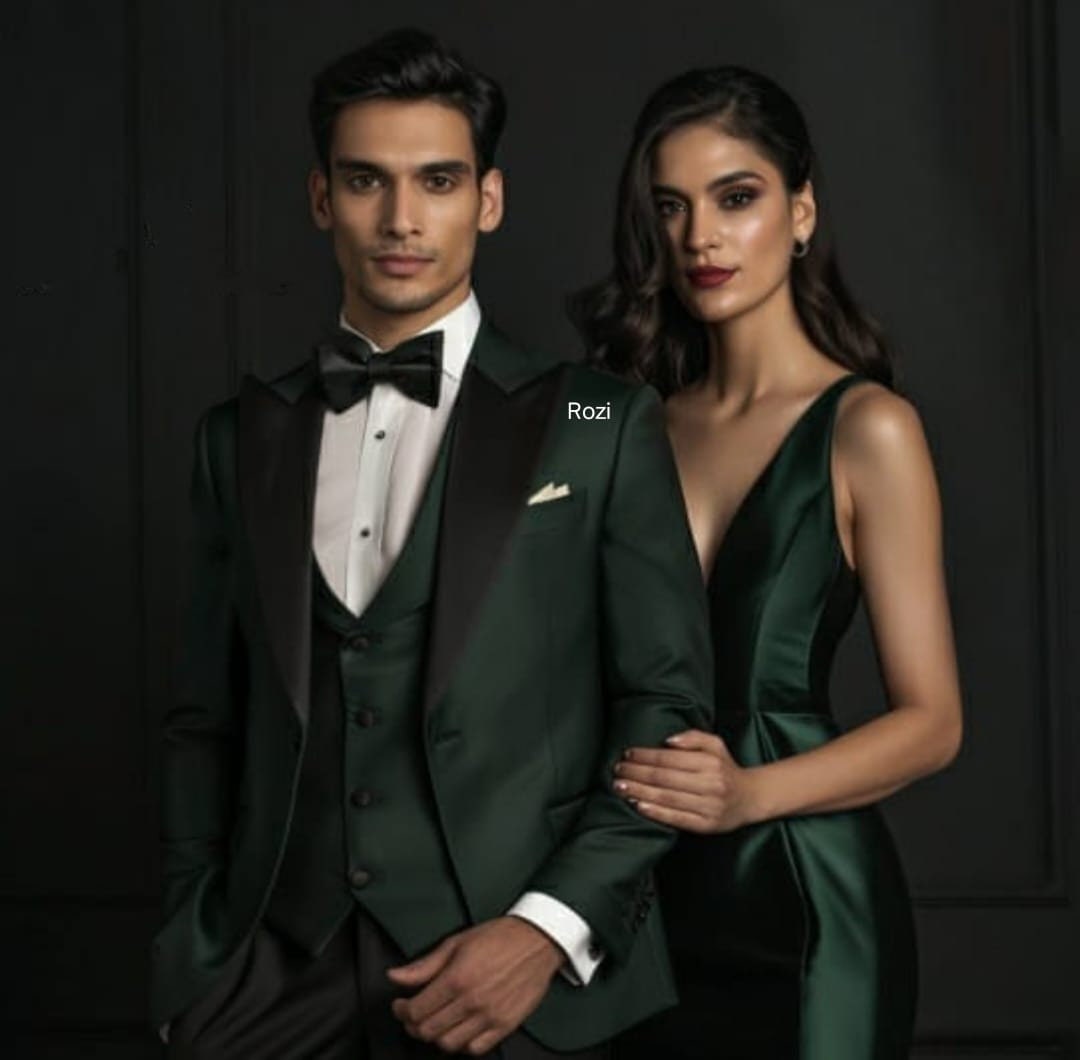 Dark Green Men's Party Linen 2 Piece One-button Suits Wedding Formal Suits